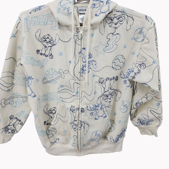 Disney Stitch All Over Embroidered Cream Zip-Up Hoodie Womens XL - Picture 1 of 8